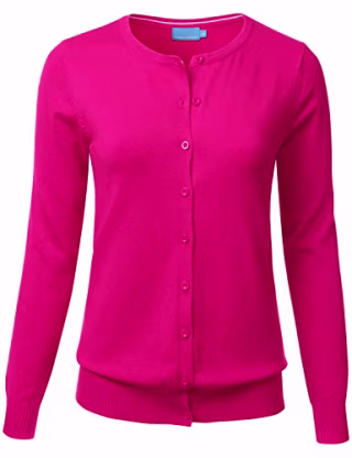 FLORIA Women's Button Down Crew Neck Long Sleeve Soft Knit Cardigan Sweater HOTPINK S