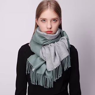 Winter Cashmere Wool Scarf Pashmina Shawl Wrap for Women Long Large Warm Thick Reversible Scarves Turquoise and Grey