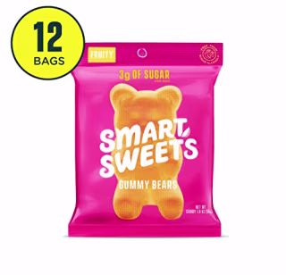 SmartSweets Gummy Bears Fruity 1.8 Oz Bags (Box Of 12), Candy With Low-Sugar (3g) & Low Calorie (90)- Free of Sugar Alcohols & No Artificial Sweeteners, Sweetened With Stevia