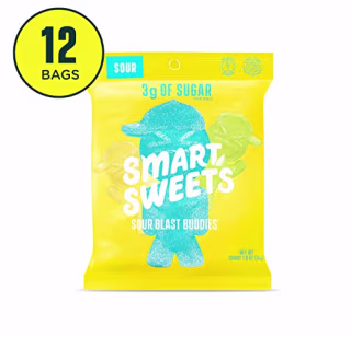 SmartSweets Sour Blast Buddies 1.8 Oz Bags (Box Of 12), Candy With Low-Sugar (3g) & Low Calorie (80)- Free of Sugar Alcohols & No Artificial Sweeteners, Sweetened With Stevia