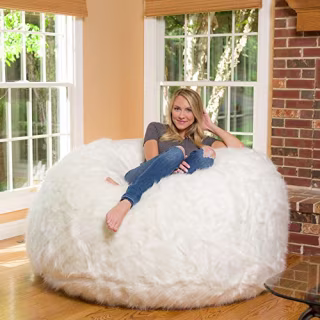 Comfy Sacks 6 ft Memory Foam Bean Bag Chair, White Furry