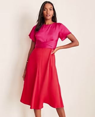 Ann Taylor Colorblock Wrap Midi Dress