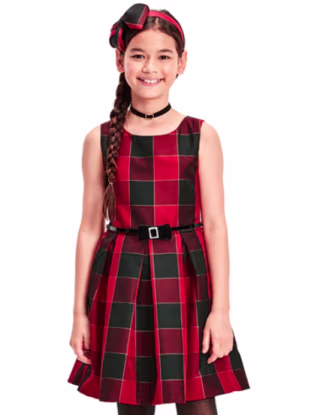 Girls Plaid Pleated Holiday Dress
