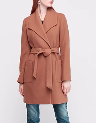 Express Long Belted Wool-Blend Front Car Coat