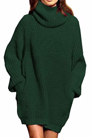 Women's Loose Turtleneck Oversize Long Pullover Sweater Dress
