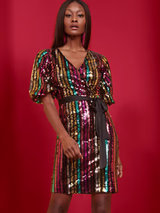 NY&amp;Co Sequin Wrap-Front Sheath Dress