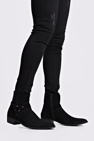 BooHoo Harness Side Faux Suede Chelsea Boot