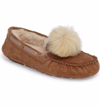 Dakota Water Resistant Genuine Shearling Pompom Slipper