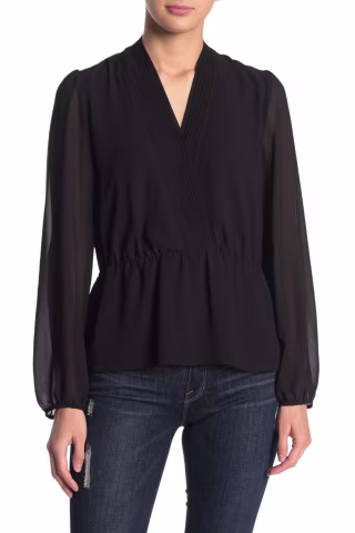 Long Sleeve Peplum Hem Blouse