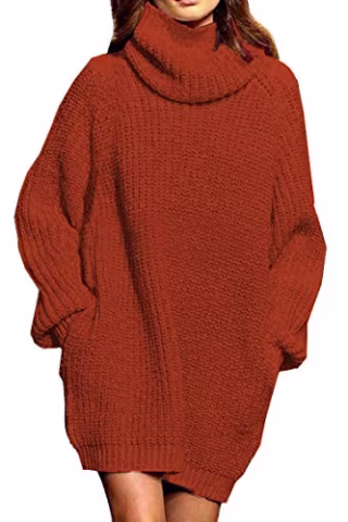 Pink Queen Women's Loose Oversize Turtleneck Wool Long Pullover Sweater Dress