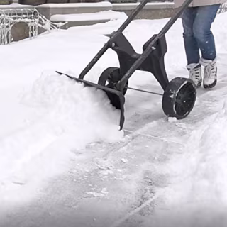 Heavy Duty 30 Inch Rolling Snow Removal Push Plow Shovel on Wheels with Never Flat Tires and Back Saving Design - Made in USA - by Vertex Model P831