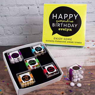 Quarantine Birthday Gifts Personalized Care Package Candy Gift Box with 5 JUST CANDY favor cubes