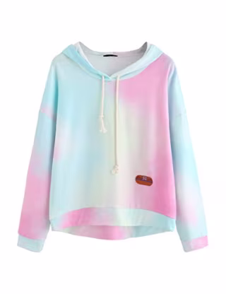 SweatyRocks Women's Long Sleeve Hoodie Sweatshirt Colorblock Tie Dye Print Tops Multicolor XS