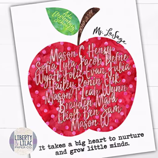 GIFT FOR TEACHER, Daycare Gift, Inspirational Quote for Teacher, Apple, Students Names, Teachers Who Love Teaching, PERSONALIZED Classroom Art, UNFRAMED Poster Print, Teacher Quotes, Class Gift