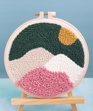 Green & Beige Mountains Round DIY Punch Needle Kit