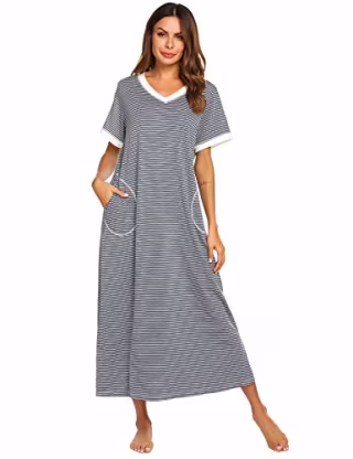 Ekouaer Loungewear Long Nightgown with Pockets