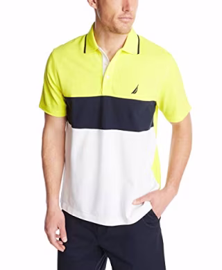 Nautica Men's Short Sleeve 100% Cotton Pique Color Block Polo Shirt