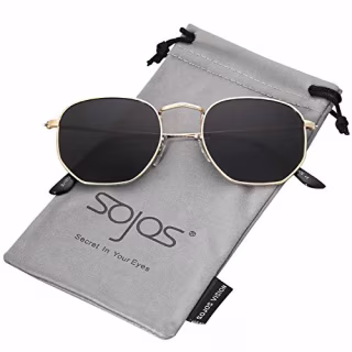 SOJOS Small Square Polarized Sunglasses for Men and Women Polygon Mirrored Lens SJ1072 with Gold Frame/Grey Lens