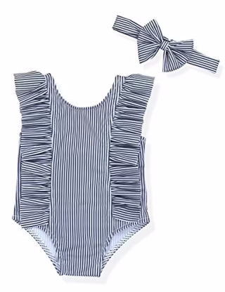 Oklady Baby Girl Ruffle Swimsuit Set with Headband