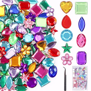 YIQIHAI 270pcs Larger Gems Acrylic Craft Jewels Flatback Rhinestones Gemstone Embellishments for Arts and Crafts Jewels, 9 Shapes, 13 to 20mm with Tweezers and Bag