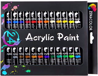 Zenacolor Acrylic Paint Set, 24 Acrylic Paints, 24 Tubes of 0.4 oz (12 mL) - Art Set for Adults and Kids - Craft Supplies Painting Canvas Panels, River Rocks, Glass, Wood, Fabric, Ceramic