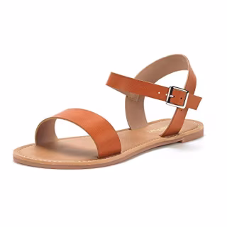 DREAM PAIRS Women's Hoboo-New Cute Open Toes One Band Ankle Strap Flexible Summer Flat Sandals Tan Size 5