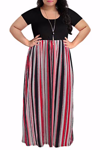 Nemidor Chevron Print Plus-Size Maxi Dress