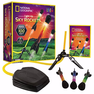 NATIONAL GEOGRAPHIC Air Rocket Toy - Ultimate LED Rocket Launcher for Kids, Stomp and Launch The Light Up, Air Powered, Foam Tipped Rockets up to 100 Feet, Great Toy for Kids Outdoor Activities