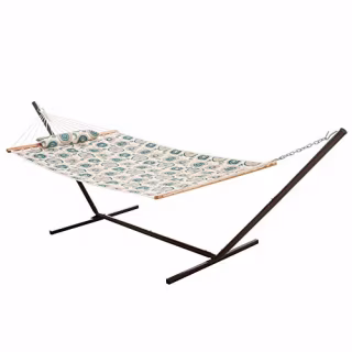 Castaway Hammocks Quilted Hammock Combo with Small Black Steel Portable Stand and Pillow, Medallion