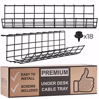 Under Desk Cable Management Tray - Cable Organizer for Wire Management. Metal Wire Cable Tray for Office and Home (Black - Set of 2X 17'')