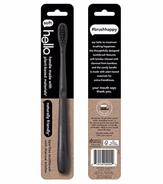 Hello Oral Care BPA-Free Toothbrush With Charcoal Bristles, Black, 6 Count