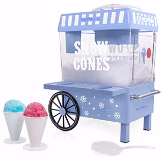 Nostalgia SCM525BL Vintage Countertop Snow Cone Maker Makes 20 Icy Treats, Includes 2 Reusable Plastic Cups & Ice Scoop - Blue