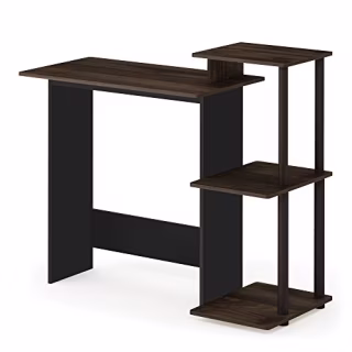 FURINNO Efficient Home Laptop Notebook Computer Desk, Square Side Shelves, Columbia Walnut/Brown
