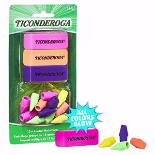 Ticonderoga Neon Erasers, Assorted Colors, 15 Count (38931)