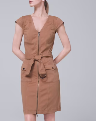 ZIP-FRONT BELTED DRESS