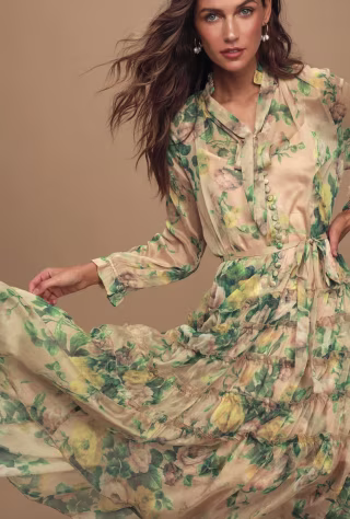 O.P.T. Cosmia Beige Floral Print Dress