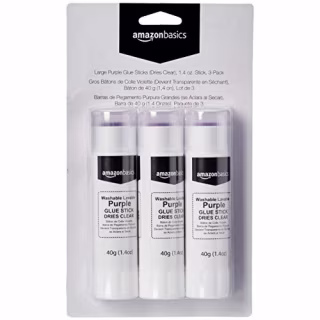 AmazonBasics Large Washable Purple Glue Sticks (Pack of 3)