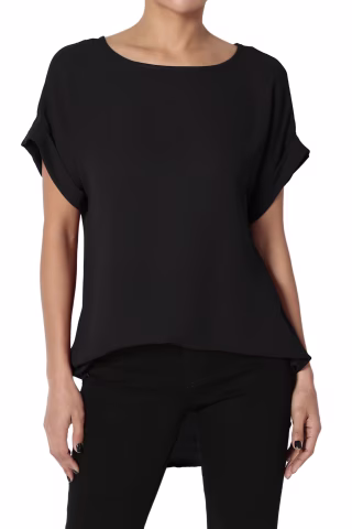 TheMogan Women's S~3XL Cuffed Dolman Short Sleeve Loose Chiffon Top Casual Office