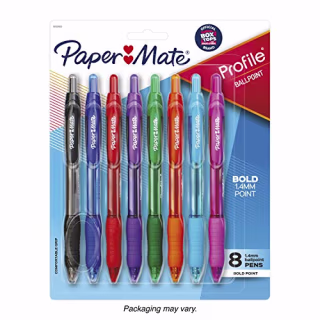 Paper Mate 1960662 Profile Retractable Ballpoint Pens, Assorted Colors, 8-Count