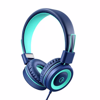Kids Headphones - noot products K11 Foldable Stereo Tangle-Free 3.5mm Jack Wired Cord On-Ear Headset for Children/Teens/Boys/Girls/Smartphones/School/Kindle/Airplane Travel/Plane/Tablet (Navy/Teal)
