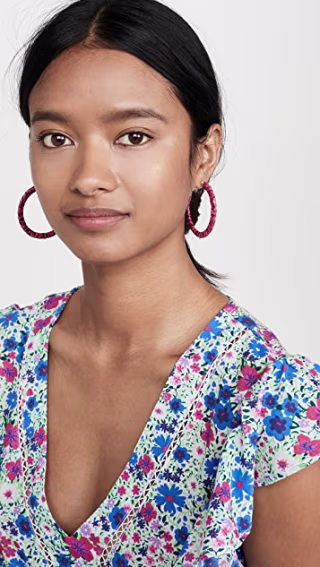 Kenneth Jay Lane Fuchsia Wrapped Hoop Earrings