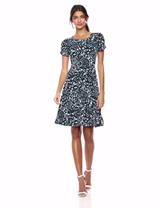 Lark &amp; Ro Women's Standard Gathered Short Sleeve Crew Neck Shift Dress