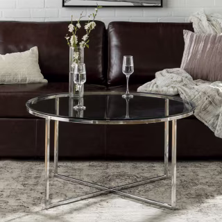 Desert Fields Daisy Glass/Chrome Round Coffee Table