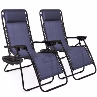 Best Choice Products Set of 2 Adjustable Zero Gravity Lounge Chair Recliners for Patio, Pool w/ Cup Holders - Blue