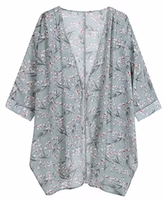 OLRAIN Women's Floral Print Sheer Chiffon Loose Kimono Cardigan Capes (Medium, Bamboo Flower)