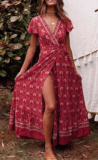 Zesica Bohemian Floral-Printed Wrap Maxi Dress