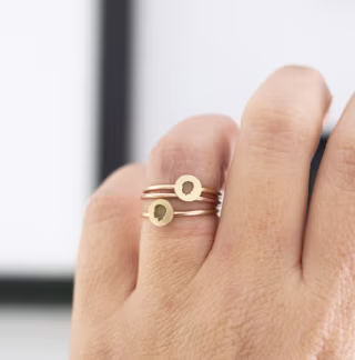 14K Engraved Silhouette Dot Ring