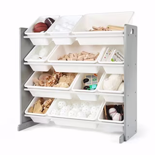 Humble Crew Grey/White Kids Toy Storage Organizer w/ 16 Plastic Bins