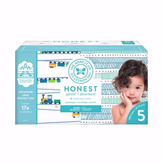 The Honest Company Super Club Box Diapers with TrueAbsorb Technology, Trains & Teal Tribal, Size 5, 100 Count
