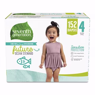 Seventh Generation Baby Diapers, Size 4, 152 count, One Month Supply, for Sensitive Skin